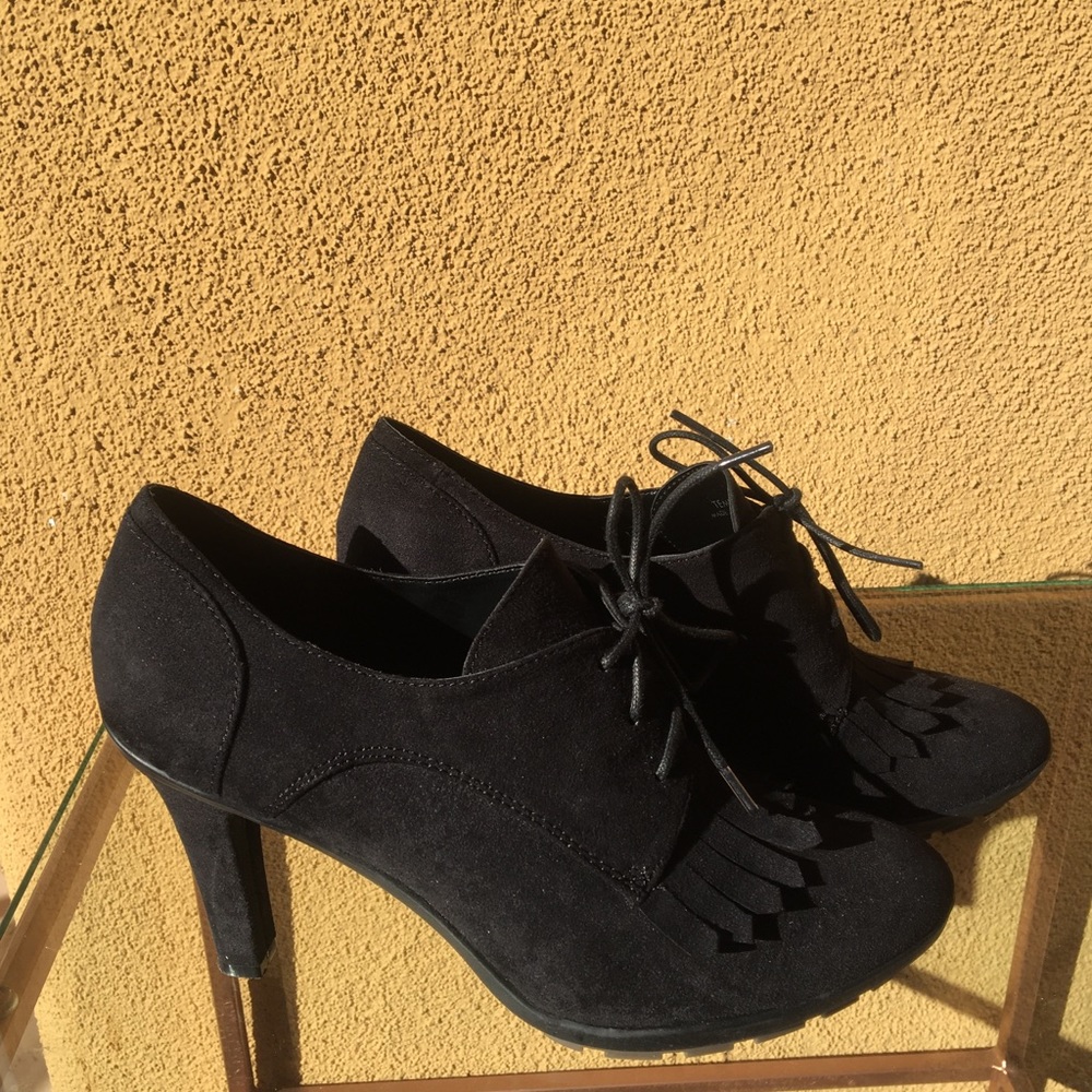 Black suede lace up heels